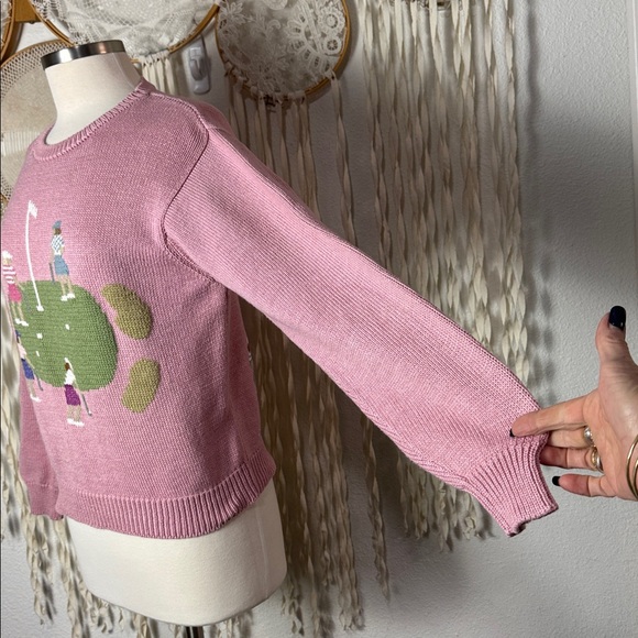 Vintage Handmade Golf Scene Crewneck Drop Sleeve Sweater in Mauve XS/S - Picture 2 of 10